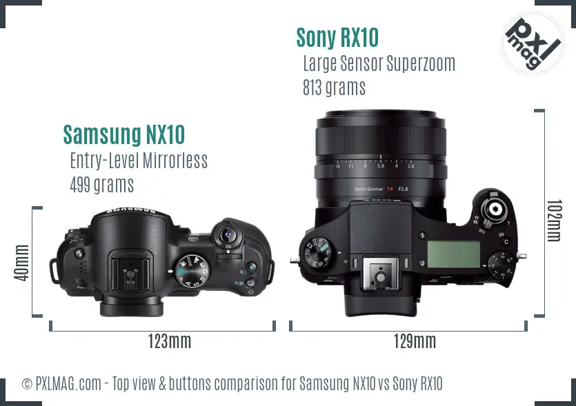 Samsung NX10 vs Sony RX10 top view buttons comparison