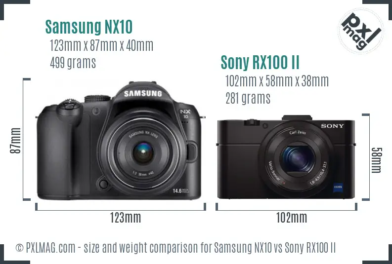 Samsung NX10 vs Sony RX100 II size comparison