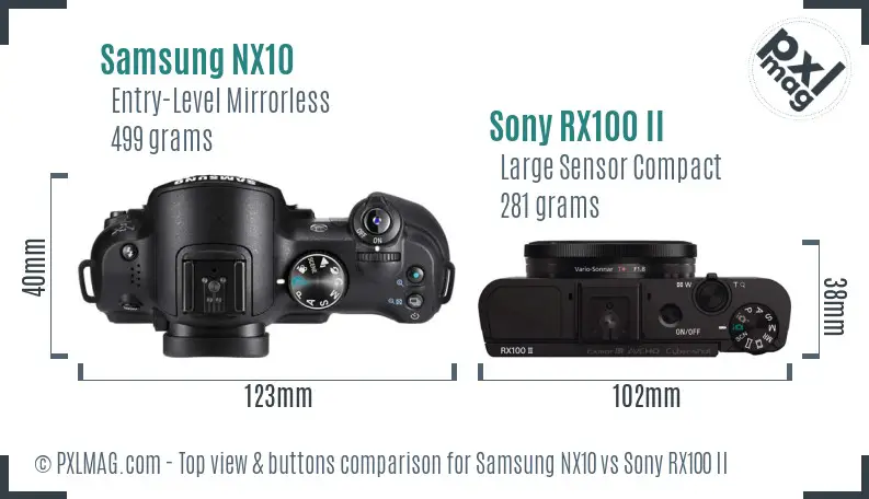 Samsung NX10 vs Sony RX100 II top view buttons comparison