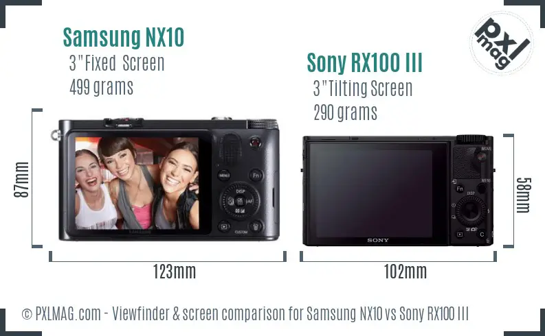 Samsung NX10 vs Sony RX100 III Screen and Viewfinder comparison