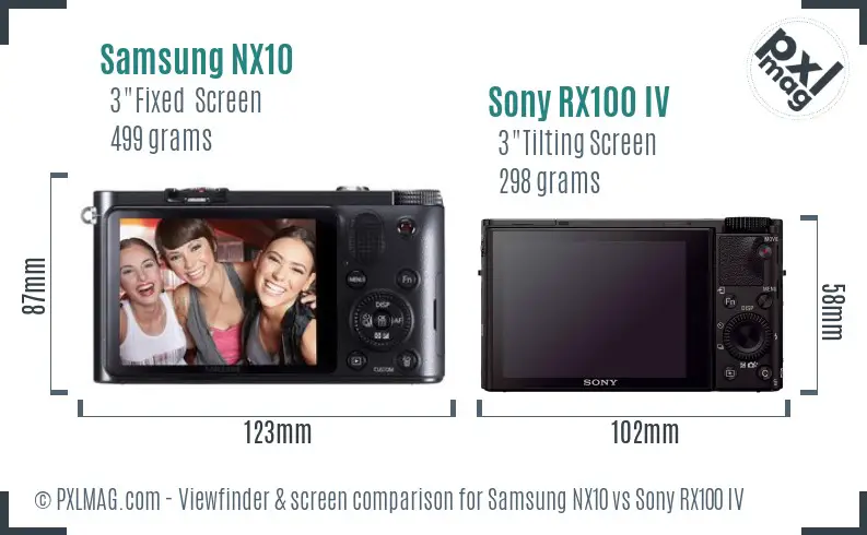 Samsung NX10 vs Sony RX100 IV Screen and Viewfinder comparison