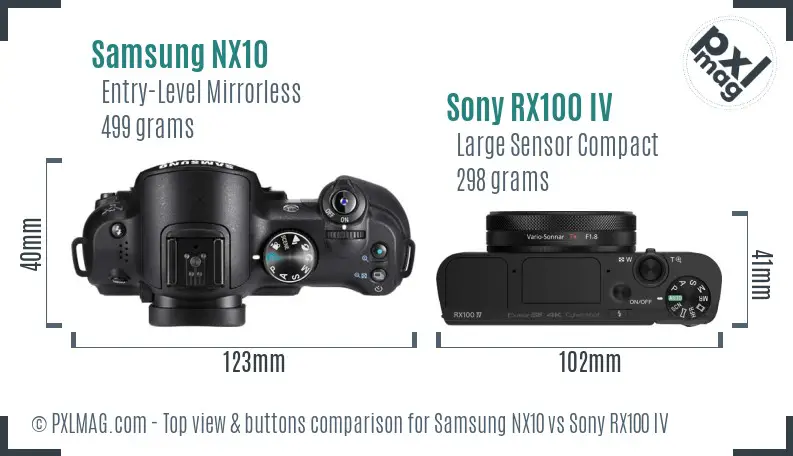 Samsung NX10 vs Sony RX100 IV top view buttons comparison