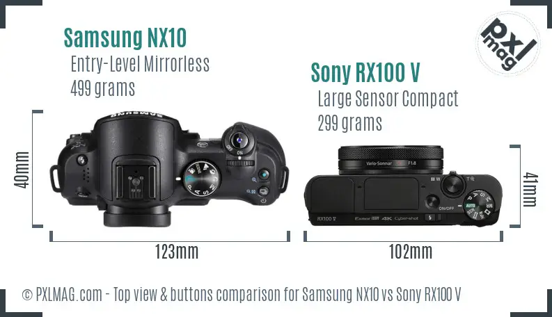 Samsung NX10 vs Sony RX100 V top view buttons comparison