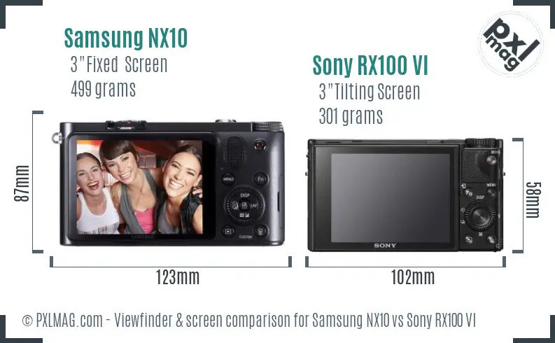 Samsung NX10 vs Sony RX100 VI Screen and Viewfinder comparison