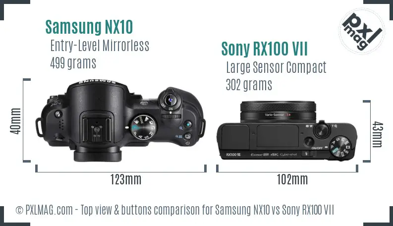 Samsung NX10 vs Sony RX100 VII top view buttons comparison