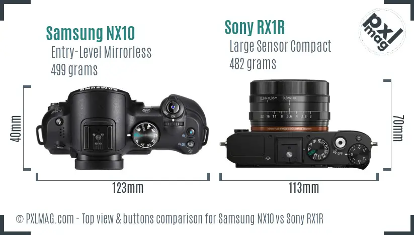 Samsung NX10 vs Sony RX1R top view buttons comparison