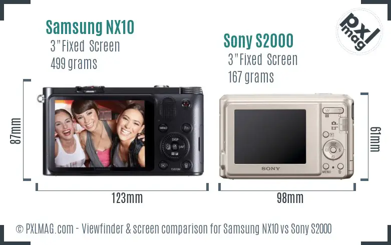 Samsung NX10 vs Sony S2000 Screen and Viewfinder comparison