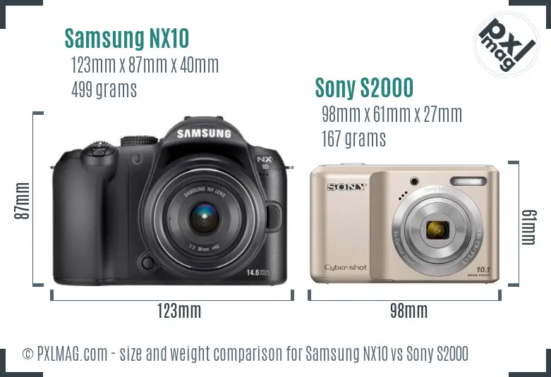 Samsung NX10 vs Sony S2000 size comparison