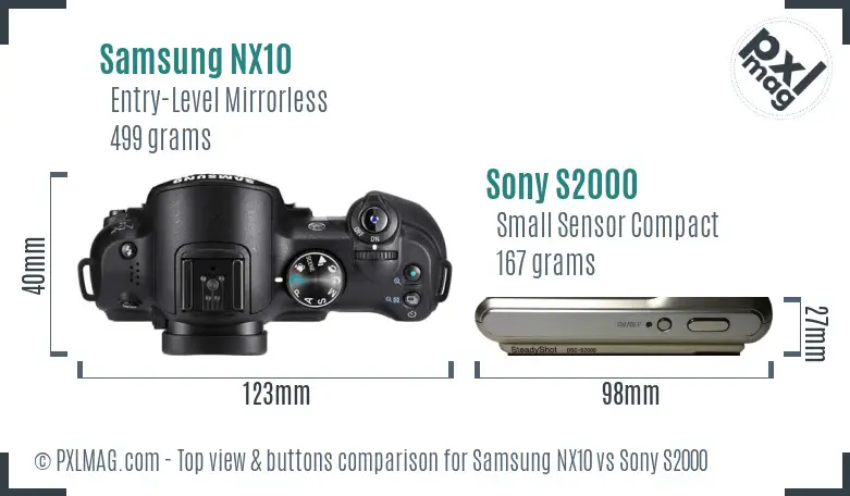 Samsung NX10 vs Sony S2000 top view buttons comparison