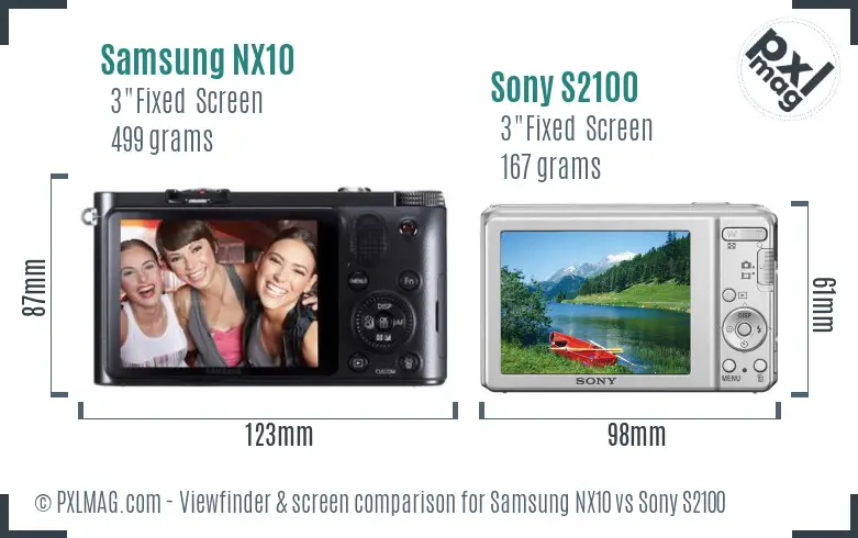 Samsung NX10 vs Sony S2100 Screen and Viewfinder comparison