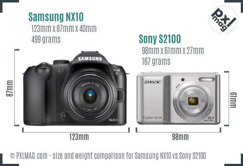 Samsung NX10 vs Sony S2100 size comparison