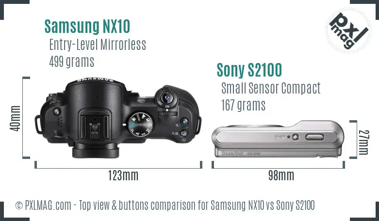 Samsung NX10 vs Sony S2100 top view buttons comparison