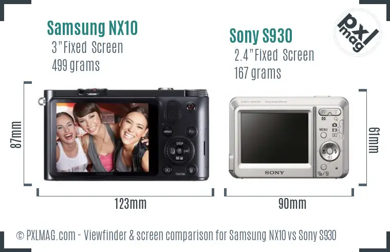 Samsung NX10 vs Sony S930 Screen and Viewfinder comparison