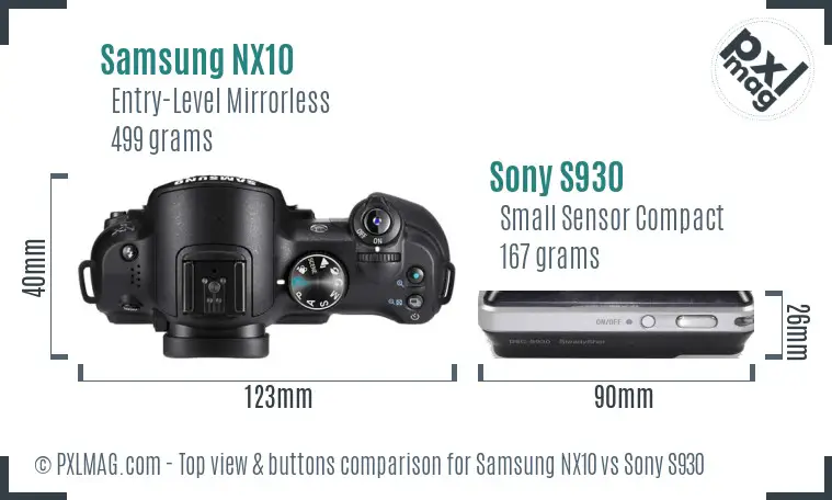 Samsung NX10 vs Sony S930 top view buttons comparison