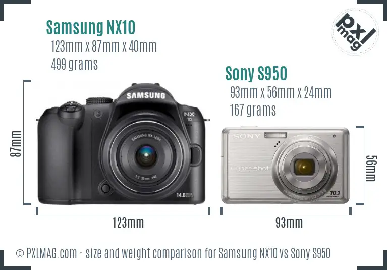 Samsung NX10 vs Sony S950 size comparison
