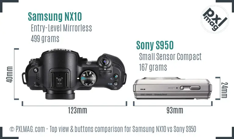 Samsung NX10 vs Sony S950 top view buttons comparison