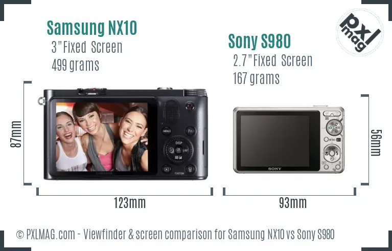 Samsung NX10 vs Sony S980 Screen and Viewfinder comparison