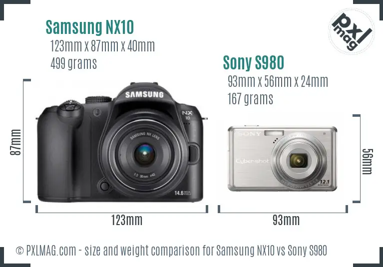 Samsung NX10 vs Sony S980 size comparison
