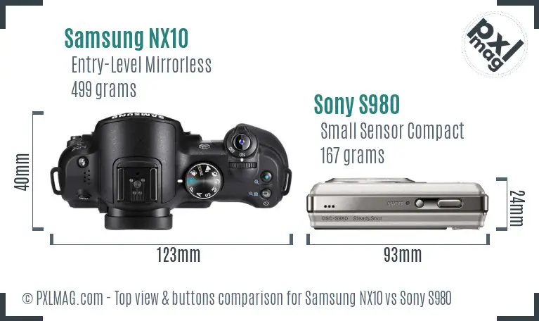 Samsung NX10 vs Sony S980 top view buttons comparison