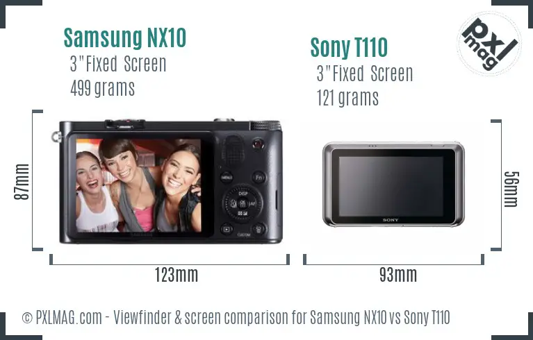 Samsung NX10 vs Sony T110 Screen and Viewfinder comparison