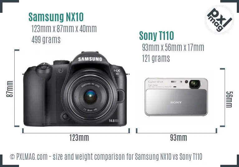 Samsung NX10 vs Sony T110 size comparison