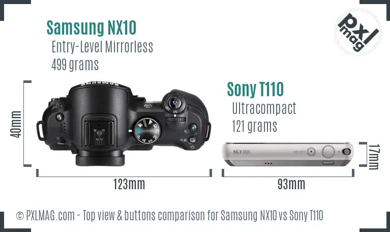 Samsung NX10 vs Sony T110 top view buttons comparison
