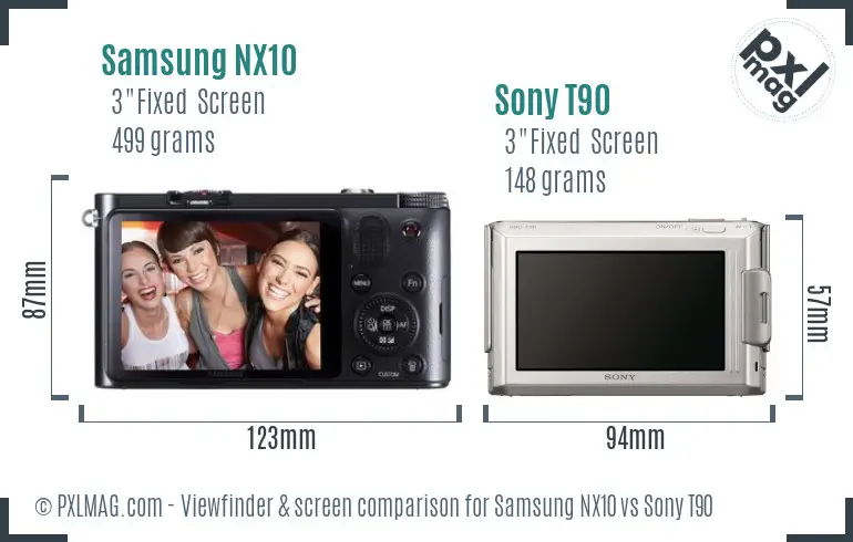Samsung NX10 vs Sony T90 Screen and Viewfinder comparison
