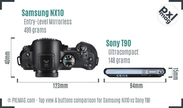 Samsung NX10 vs Sony T90 top view buttons comparison