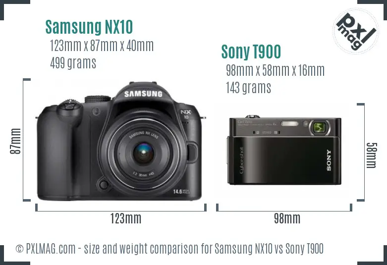 Samsung NX10 vs Sony T900 size comparison