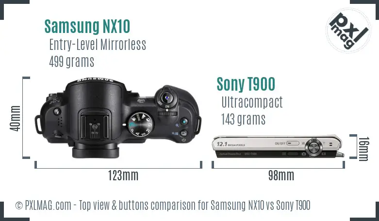 Samsung NX10 vs Sony T900 top view buttons comparison