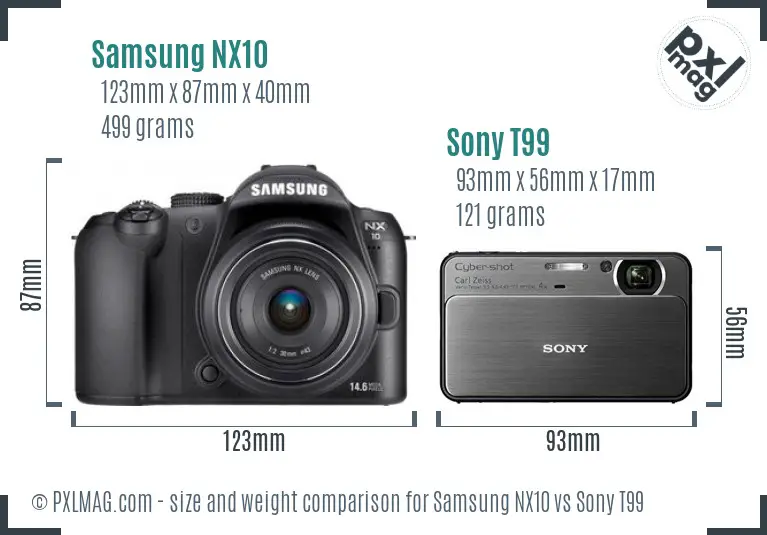 Samsung NX10 vs Sony T99 size comparison