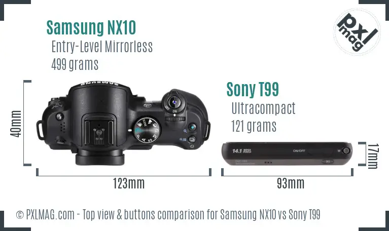 Samsung NX10 vs Sony T99 top view buttons comparison