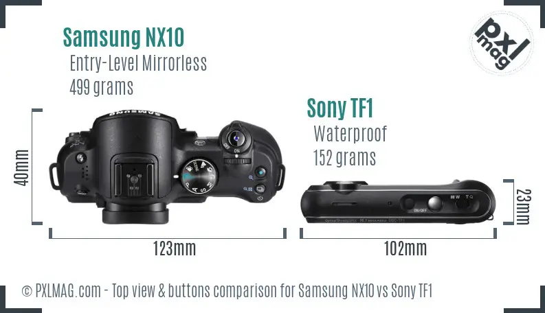 Samsung NX10 vs Sony TF1 top view buttons comparison