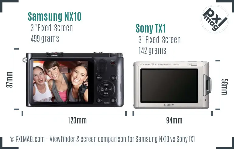 Samsung NX10 vs Sony TX1 Screen and Viewfinder comparison