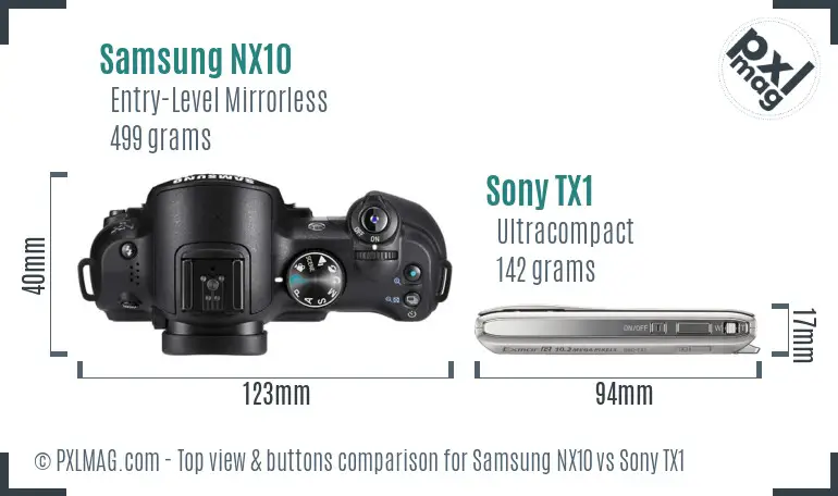 Samsung NX10 vs Sony TX1 top view buttons comparison