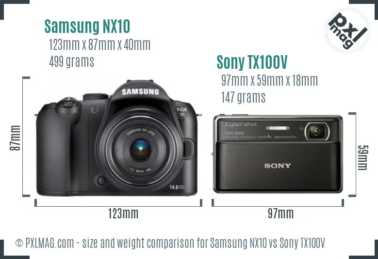 Samsung NX10 vs Sony TX100V size comparison