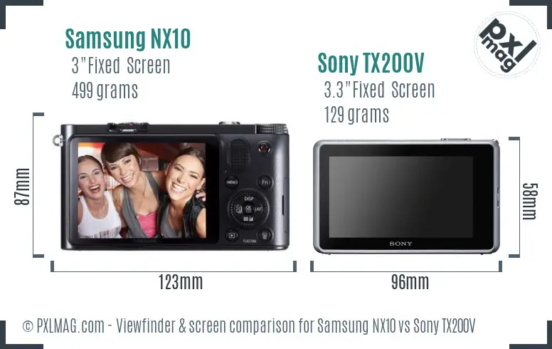 Samsung NX10 vs Sony TX200V Screen and Viewfinder comparison
