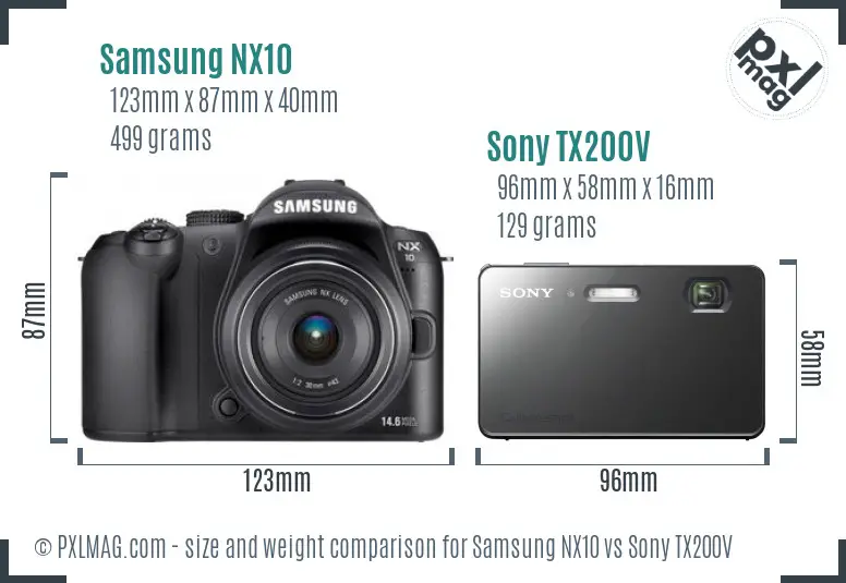 Samsung NX10 vs Sony TX200V size comparison