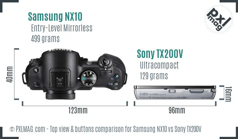 Samsung NX10 vs Sony TX200V top view buttons comparison