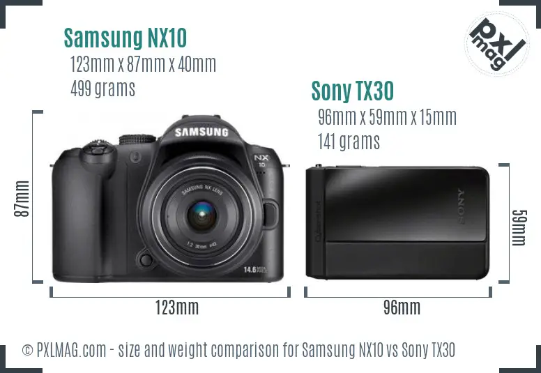 Samsung NX10 vs Sony TX30 size comparison