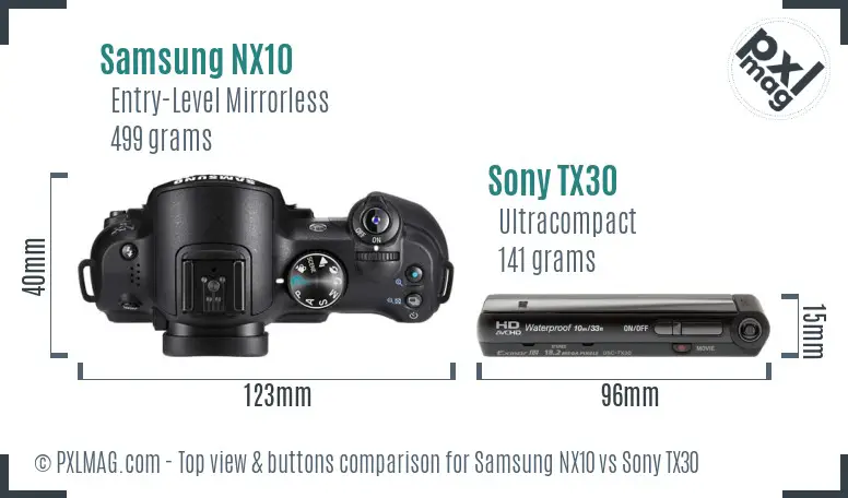 Samsung NX10 vs Sony TX30 top view buttons comparison