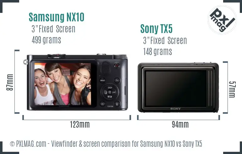 Samsung NX10 vs Sony TX5 Screen and Viewfinder comparison