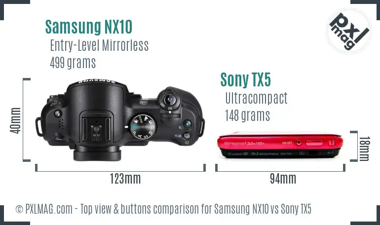 Samsung NX10 vs Sony TX5 top view buttons comparison