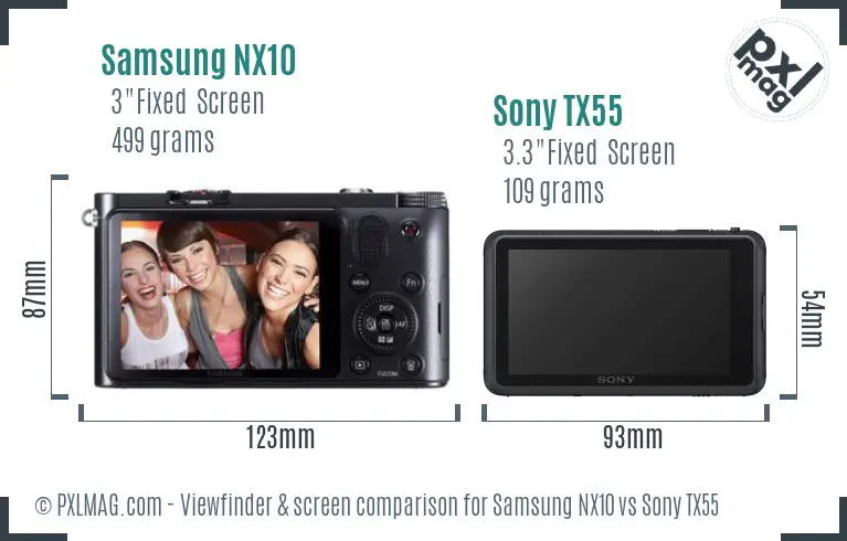Samsung NX10 vs Sony TX55 Screen and Viewfinder comparison