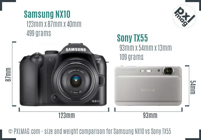 Samsung NX10 vs Sony TX55 size comparison