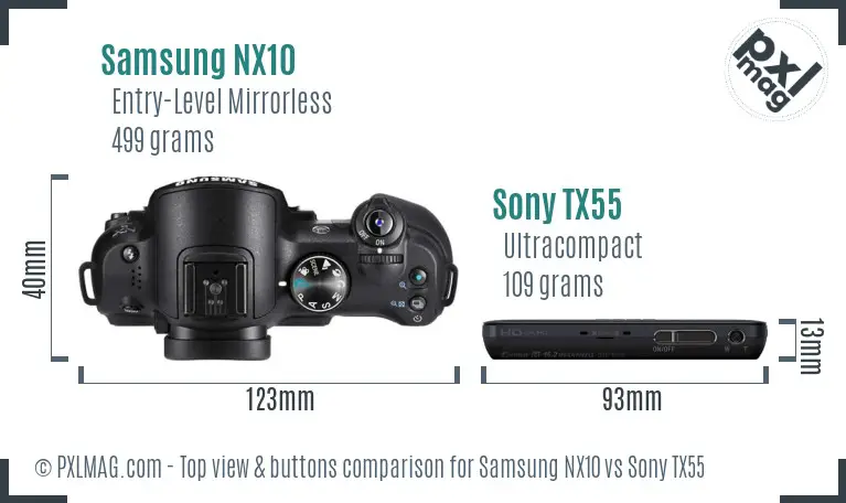 Samsung NX10 vs Sony TX55 top view buttons comparison
