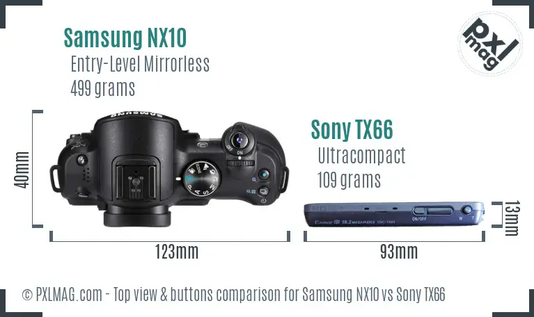 Samsung NX10 vs Sony TX66 top view buttons comparison