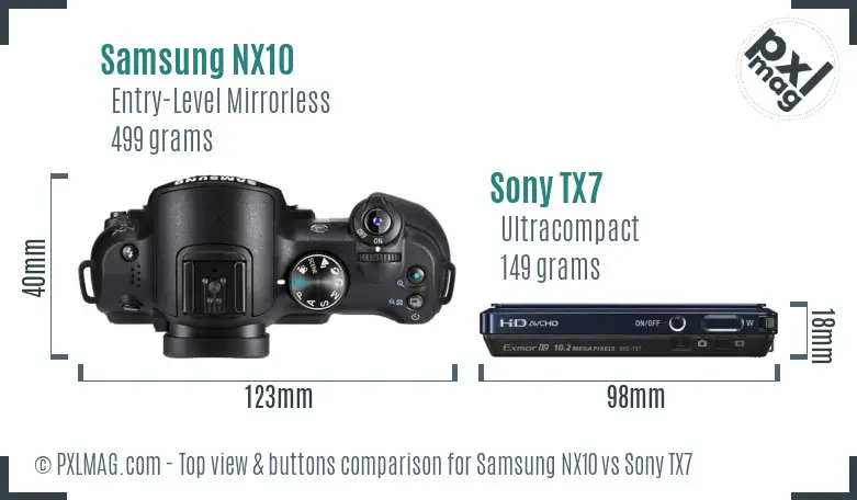 Samsung NX10 vs Sony TX7 top view buttons comparison