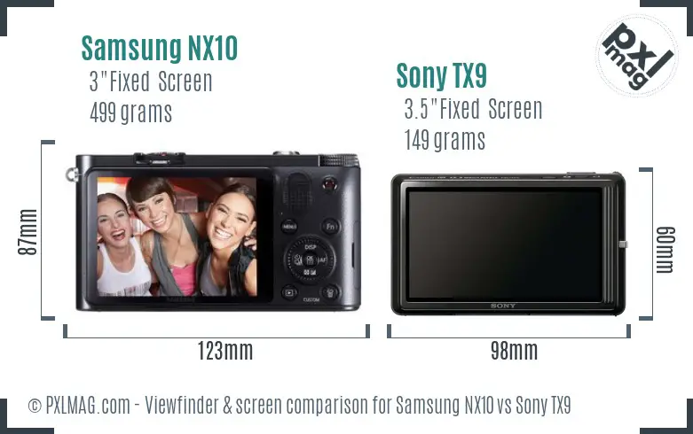 Samsung NX10 vs Sony TX9 Screen and Viewfinder comparison