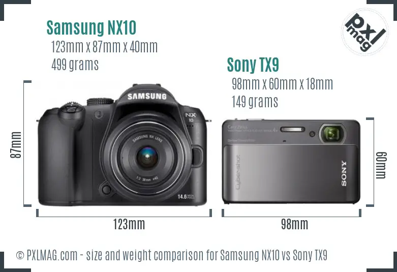Samsung NX10 vs Sony TX9 size comparison
